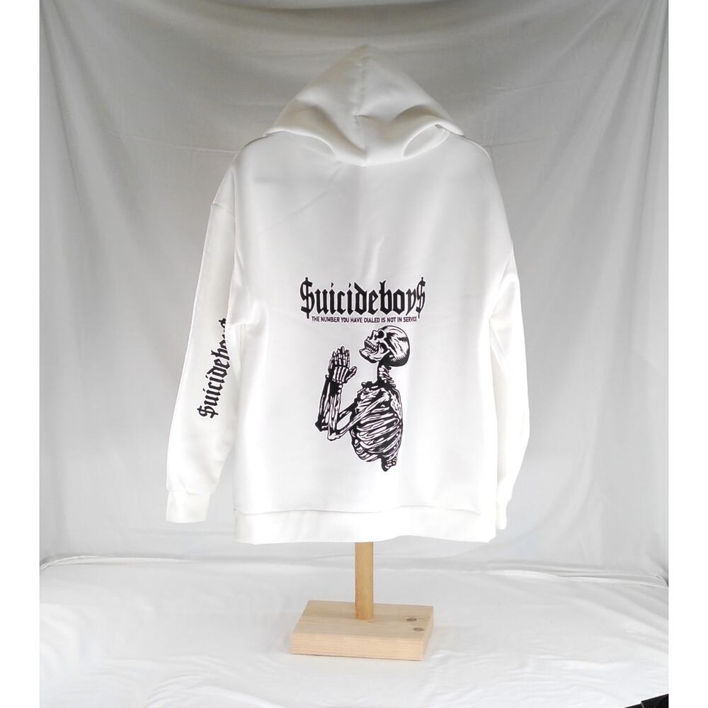 Suicideboys White Graphic Hoodie Skeleton Prayer Print Oversized 0XL